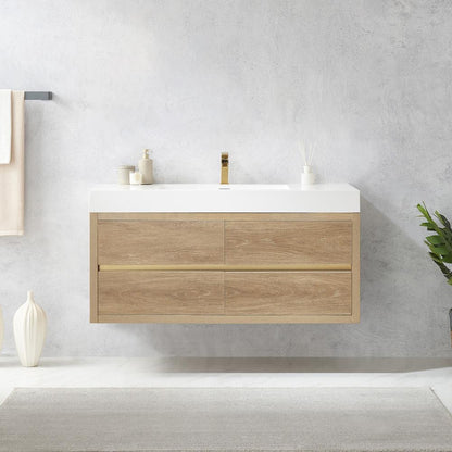 Single Sink Wall-Mount Bath Vanity with Composite Integral Square Sink Top