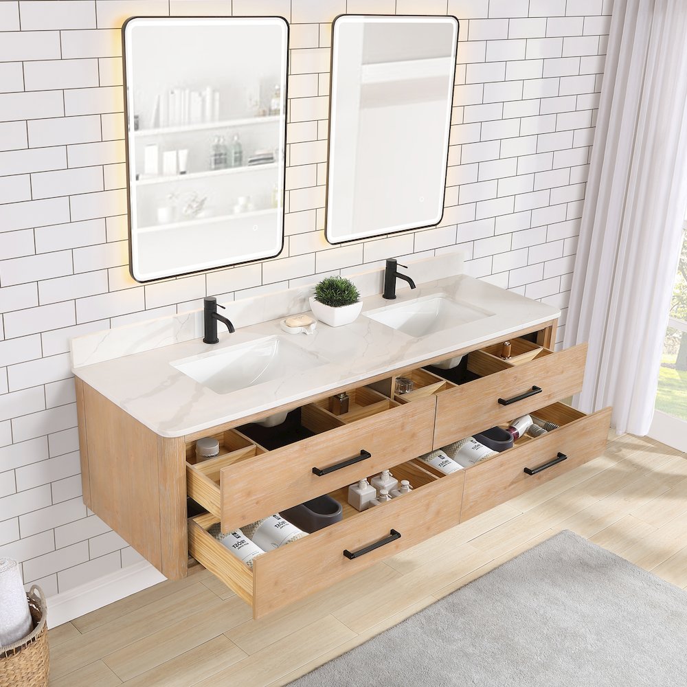 Cristo 72" Floating Double Bath Vanity in Fir Wood Brown