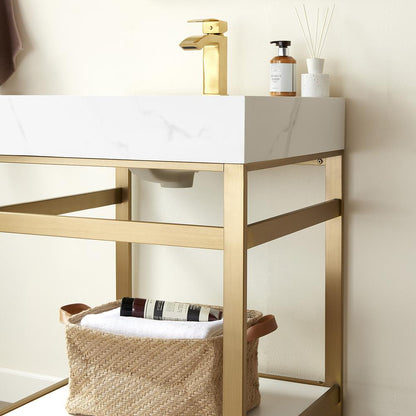 Single Sink Bath Vanity Metal Support with White Sintered Stone Top
