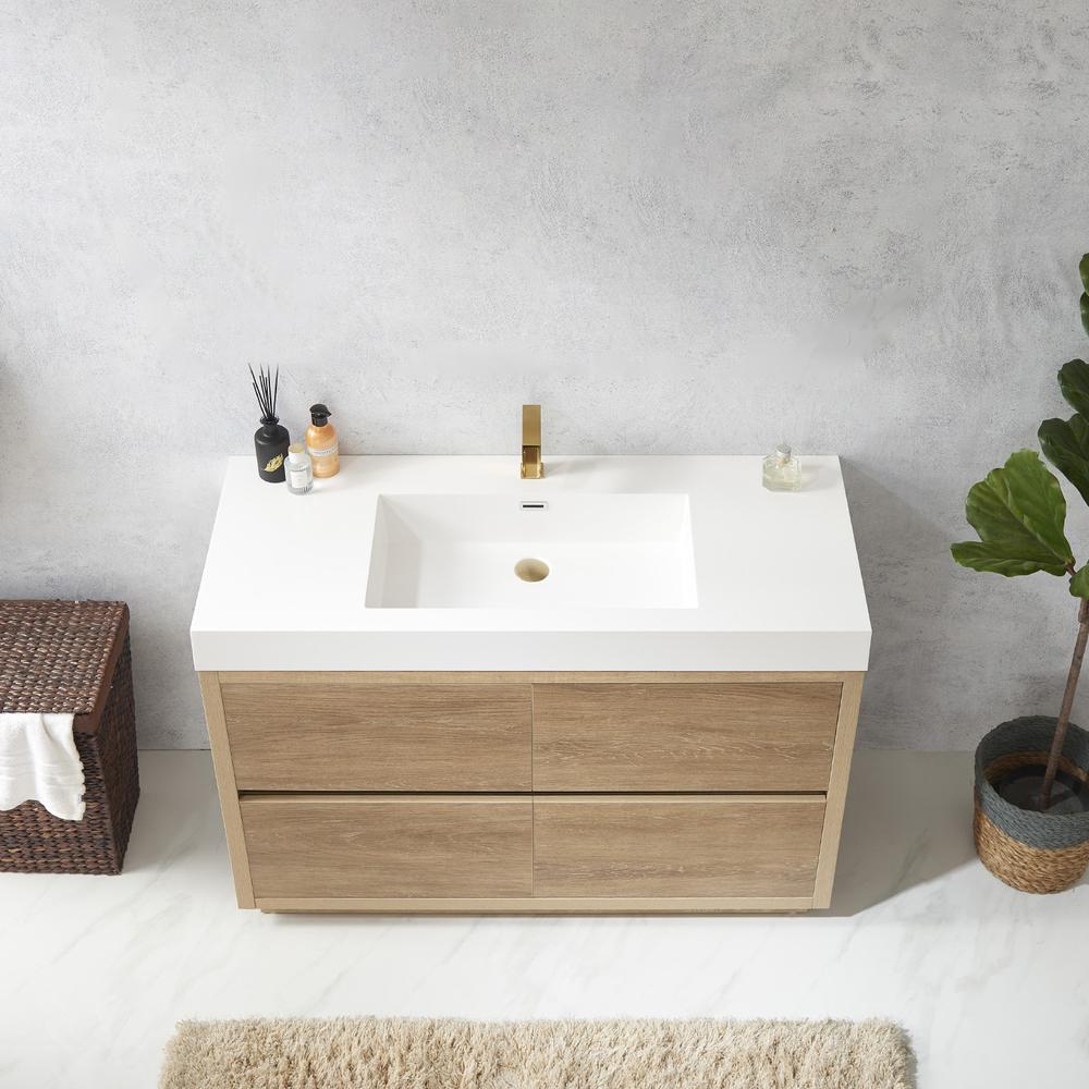Single Sink Bath Vanity with White Composite Integral Square Sink Top