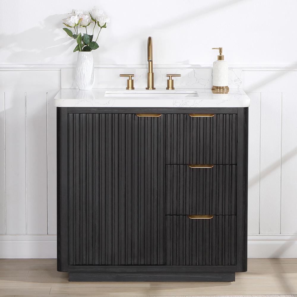 Free-standing Single Bathroom Vanity with Composite top in Lightning White