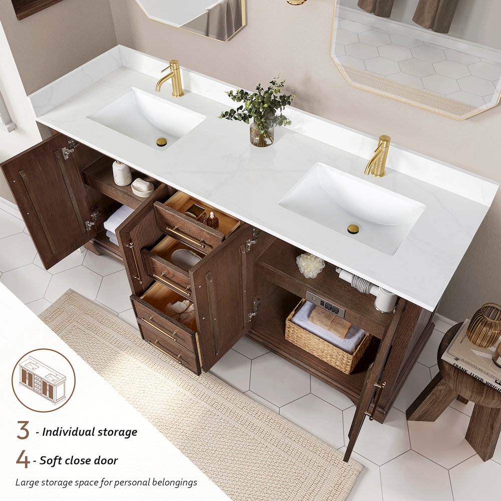 Tokyo 72" Freestanding Double Bath Vanity in Aged Dark Brown Oak