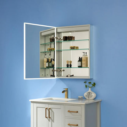 24" Rectangle Frameless Lighted Medicine Cabinet Wall Mounted Mirror