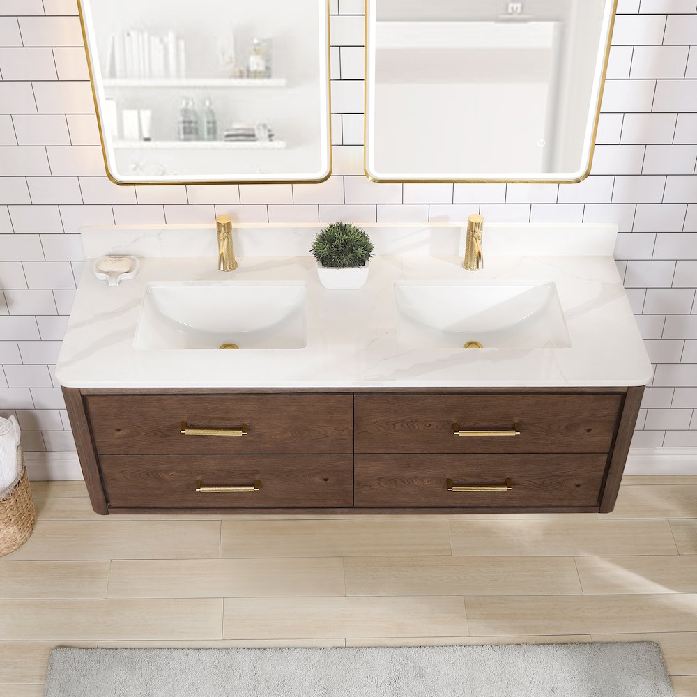 Cristo 60M" Floating Double Bath Vanity in Aged Dark Brown Oak