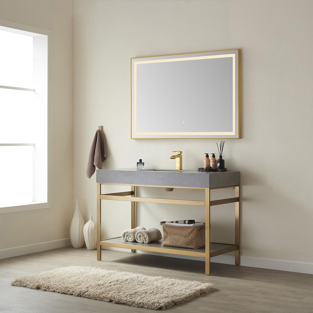 Single Sink Bath Vanity Metal Support with Grey Sintered Stone Top and Mirror