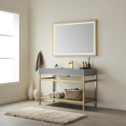 Single Sink Bath Vanity Metal Support with Grey Sintered Stone Top and Mirror