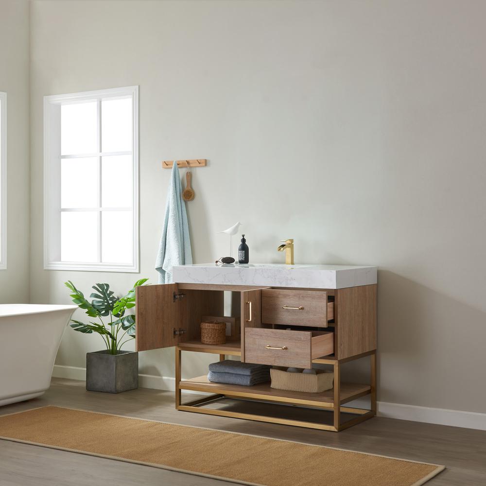 42" Single Vanity with White Grain Stone Countertop Without Mirror