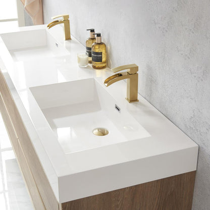 Double Sink Wall-Mount Bath Vanity with Composite Integral Square Sink Top