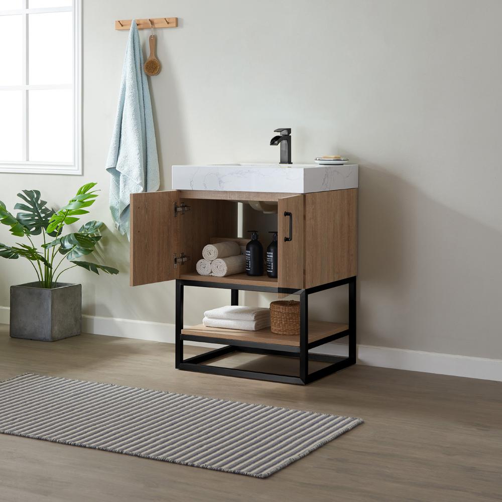 24B" Single Vanity with White Grain Stone Countertop Without Mirror
