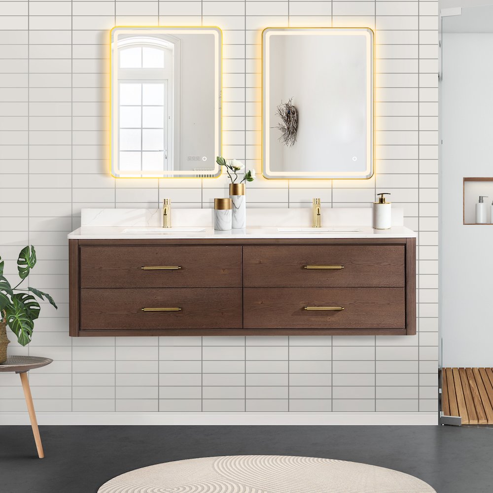 Cristo 72" Floating Double Bath Vanity in Aged Dark Brown Oak