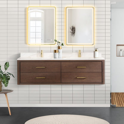 Cristo 72" Floating Double Bath Vanity in Aged Dark Brown Oak