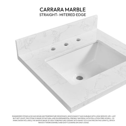 Composite Stone Vanity Top in Grain White with White Rectangular Single Sink