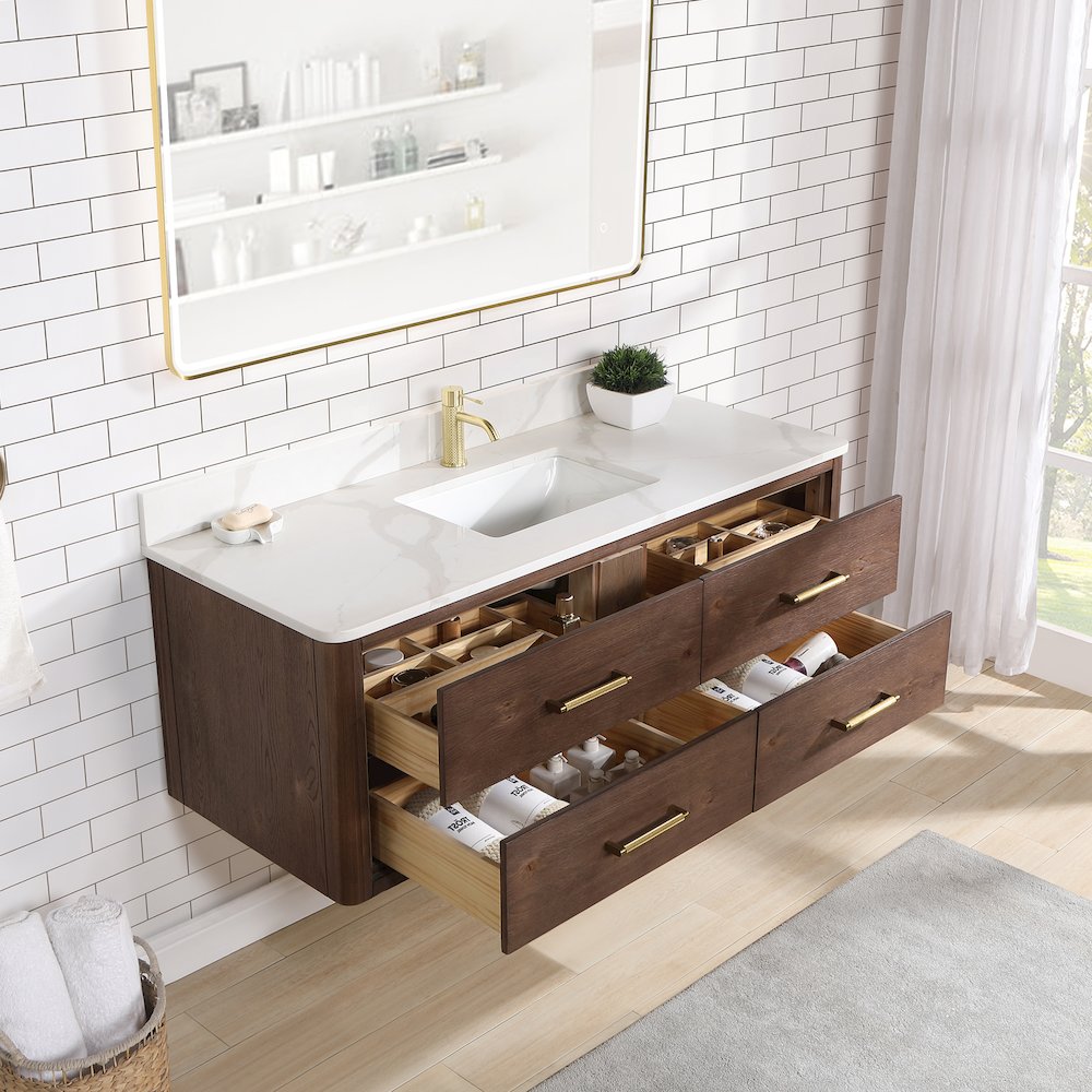 Cristo 55" Floating Single Bath Vanity in Aged Dark Brown Oak