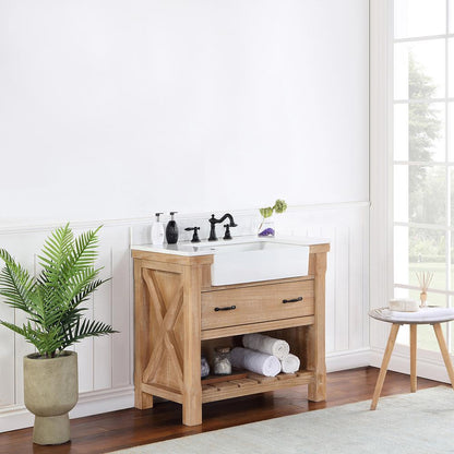Single Bath Vanity with Composite Stone Top, White Farmhouse Basin