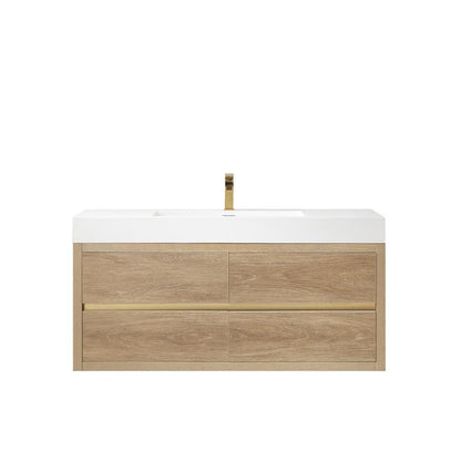 Single Sink Wall-Mount Bath Vanity with Composite Integral Square Sink Top