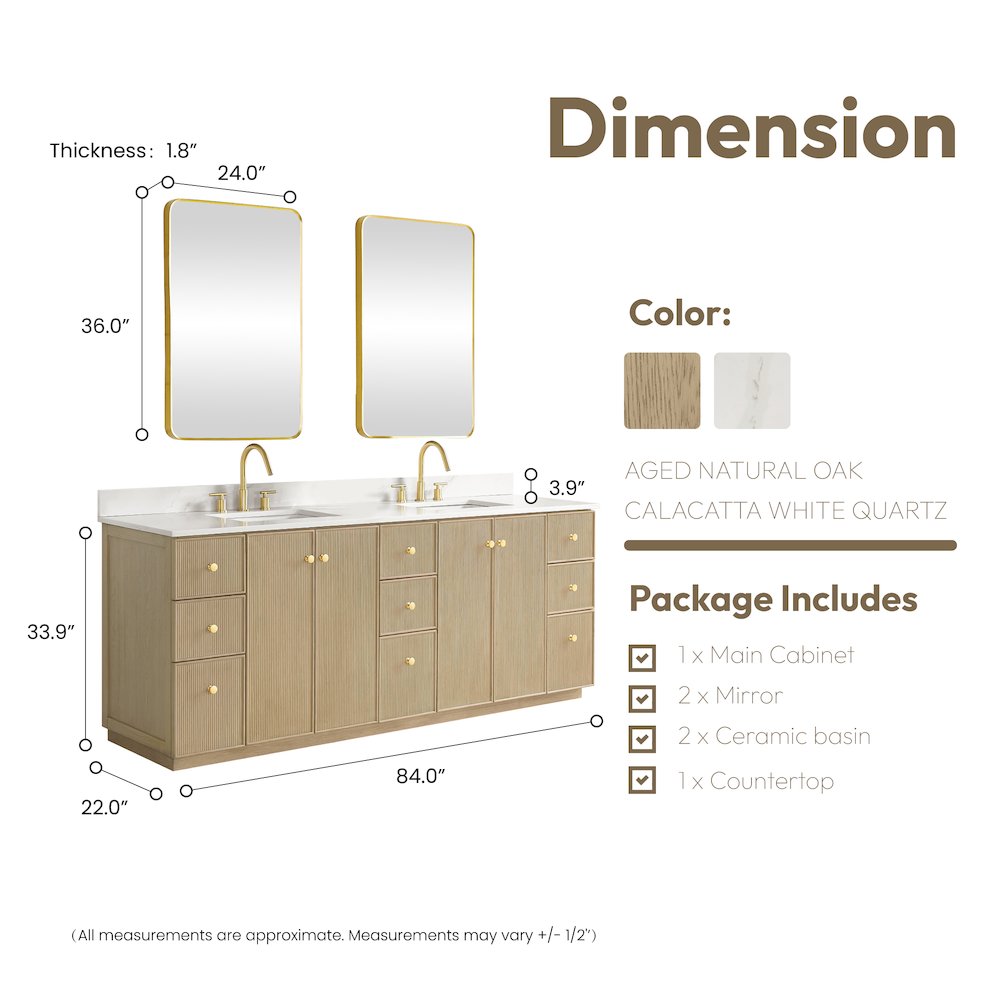 Oza 84" Free-standing Double Bath Vanity in Aged Natural Oak