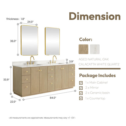 Oza 84" Free-standing Double Bath Vanity in Aged Natural Oak