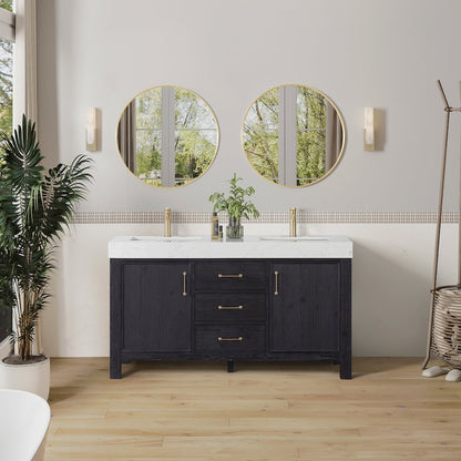 León 60in. Free-standing Double Bathroom Vanity in Fir Wood Black