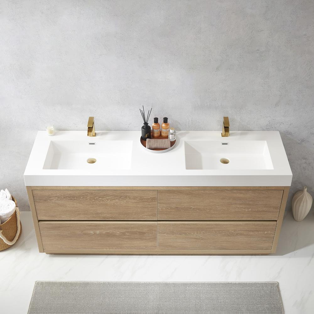 Double Sink Bath Vanity with White Composite Integral Square Sink Top