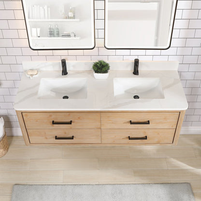 Cristo 60M" Floating Double Bath Vanity in Fir Wood Brown