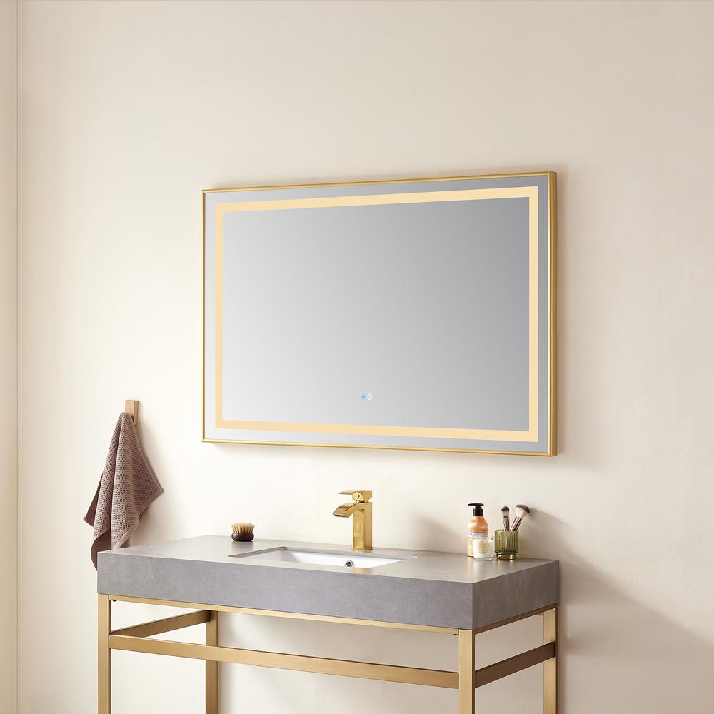 36" Rectangular Aluminum Framed LED Wall Mount Bathroom Vanity Mirror in Gold