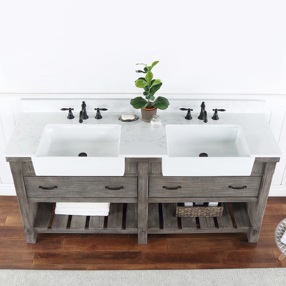 Double Bath Vanity with Composite Stone Top, White Farmhouse Basin