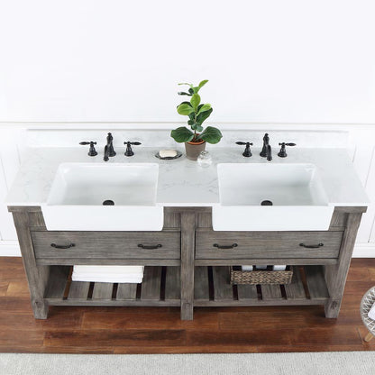 Double Bath Vanity with Composite Stone Top, White Farmhouse Basin