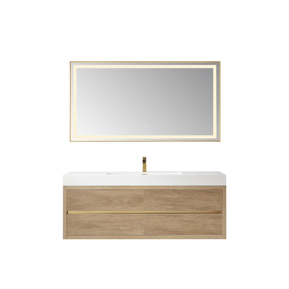 Single Sink Wall-Mount Bath Vanity Composite Integral Sink Top and Mirror