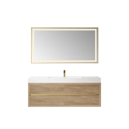 Single Sink Wall-Mount Bath Vanity Composite Integral Sink Top and Mirror
