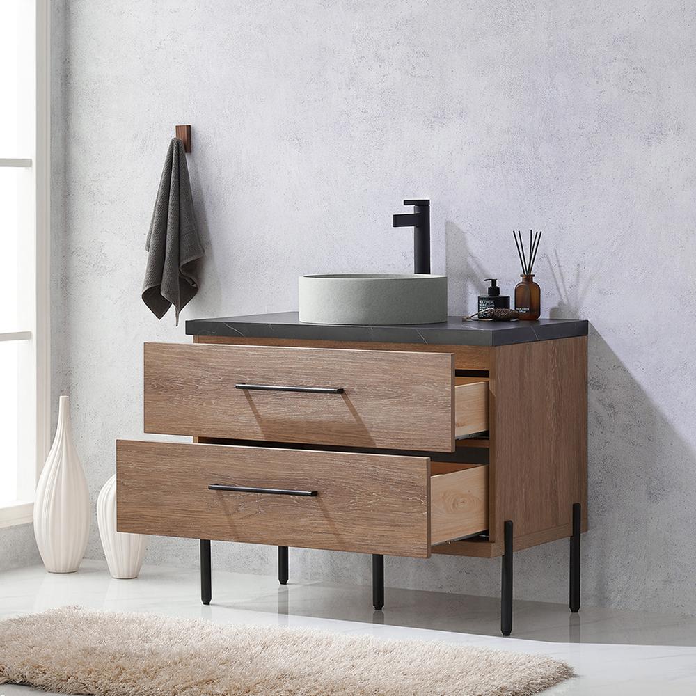 Single Sink Bath Vanity with Black Sintered Stone Top with Concrete Sink