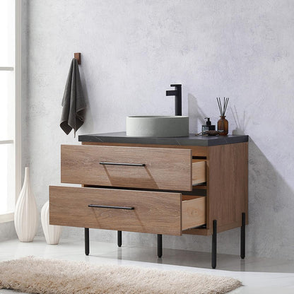 Single Sink Bath Vanity with Black Sintered Stone Top with Concrete Sink