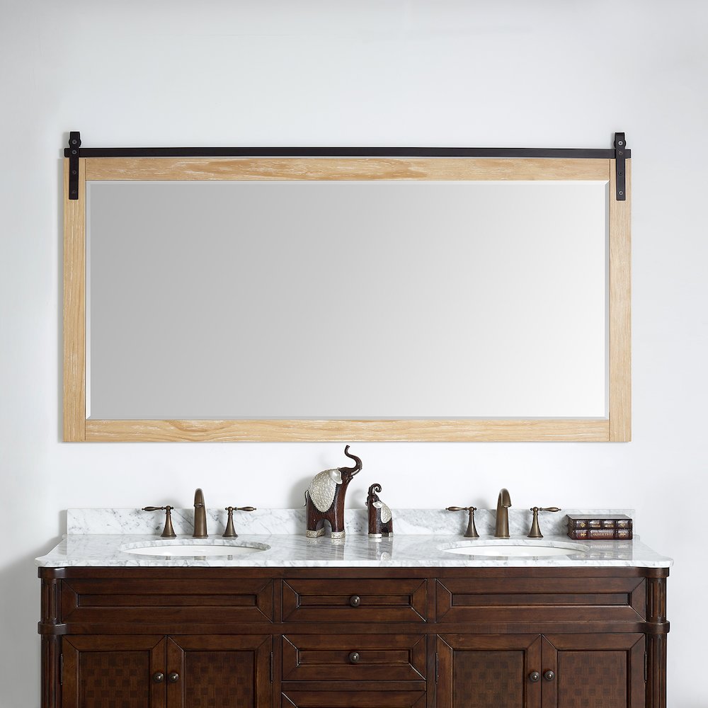 Cortes 72" Rectangular Bathroom Vanity Barndoor Wall Mount Mirror in Pine