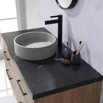 Single Sink Bath Vanity with Sintered Stone Top with Concrete Sink and Mirror