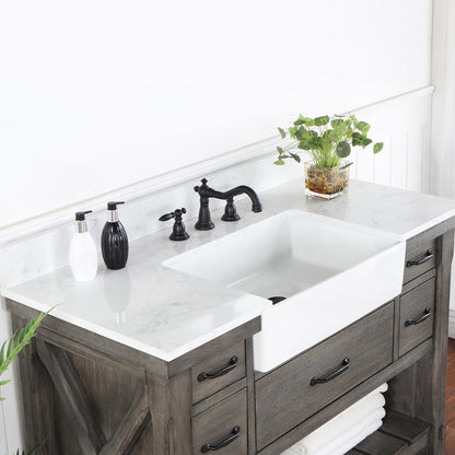 Single Bath Vanity with Composite Stone Top, White Farmhouse Basin
