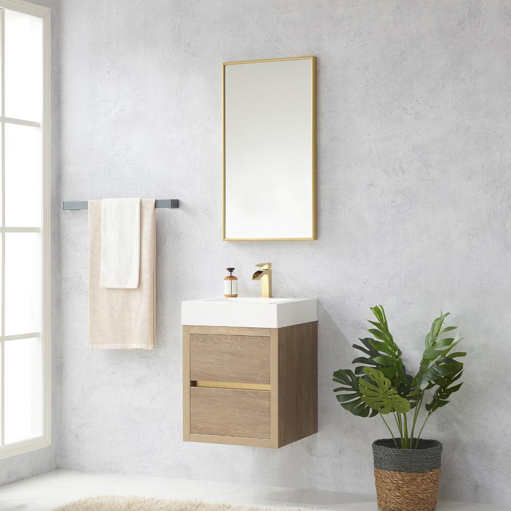 Single Sink Wall-Mount Bath Vanity Composite Integral Square Sink Top, Mirror