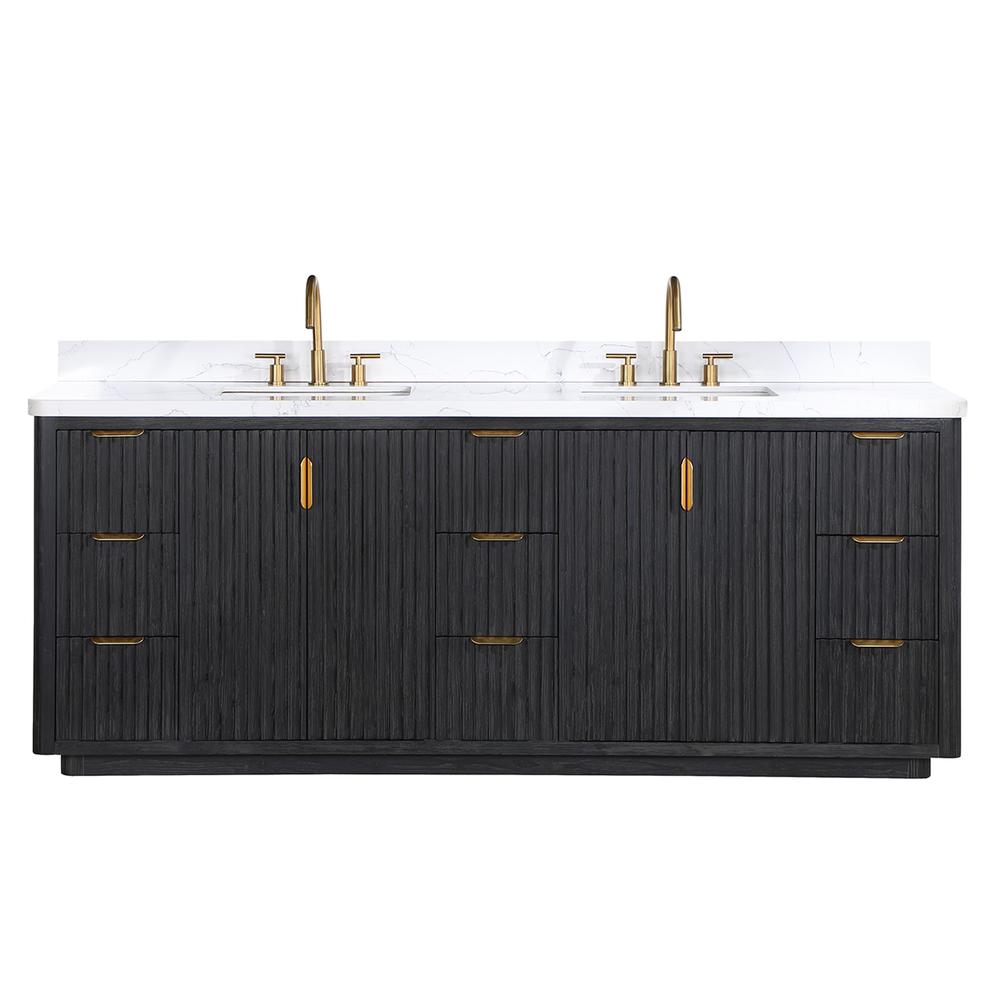 Free-standing Double Bathroom Vanity with Composite top in Lightning White