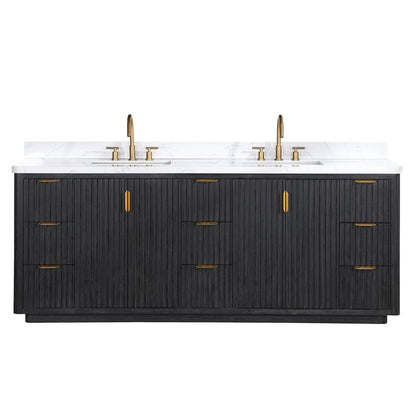 Free-standing Double Bathroom Vanity with Composite top in Lightning White