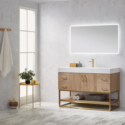 48" Single Vanity with White Grain Stone Countertop With Mirror