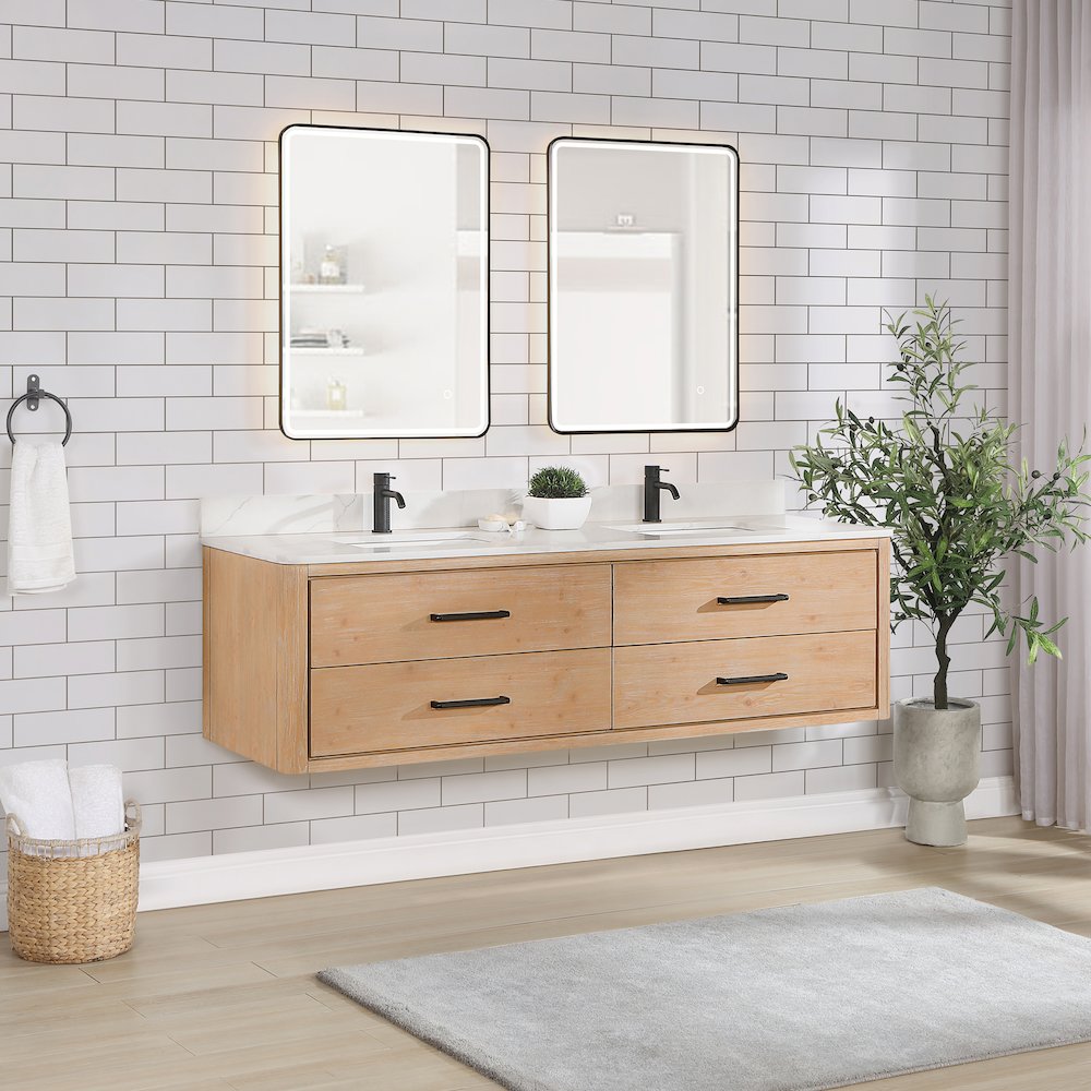 Cristo 72" Floating Double Bath Vanity in Fir Wood Brown