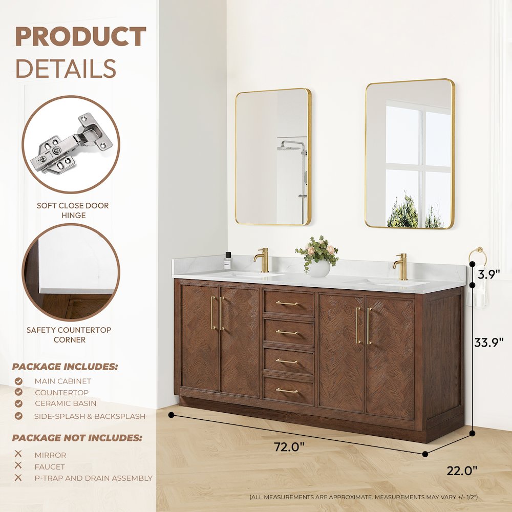 Jakarta 72" Freestanding Double Bath Vanity in Aged Dark Brown Oak