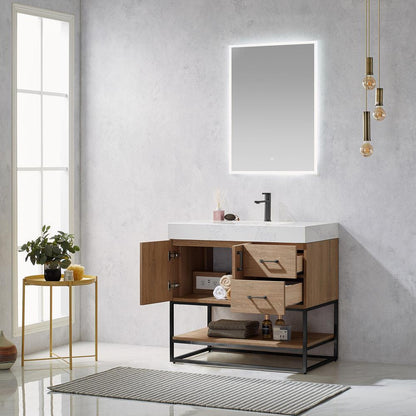 36B" Single Vanity with White Grain Stone Countertop With Mirror