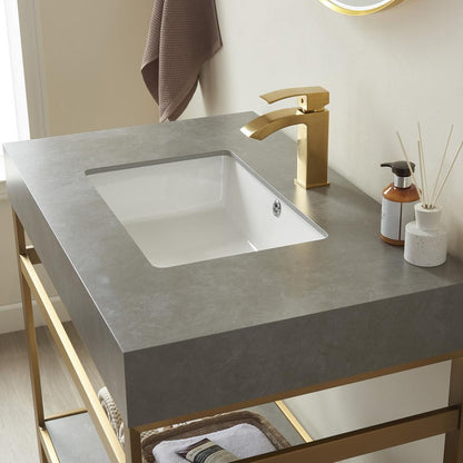 Single Sink Bath Vanity Metal Support with Grey Sintered Stone Top and Mirror