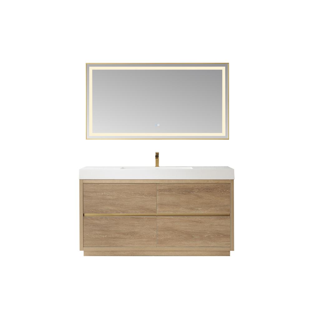 Single Sink Bath Vanity with Composite Integral Square Sink Top and Mirror