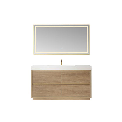 Single Sink Bath Vanity with Composite Integral Square Sink Top and Mirror