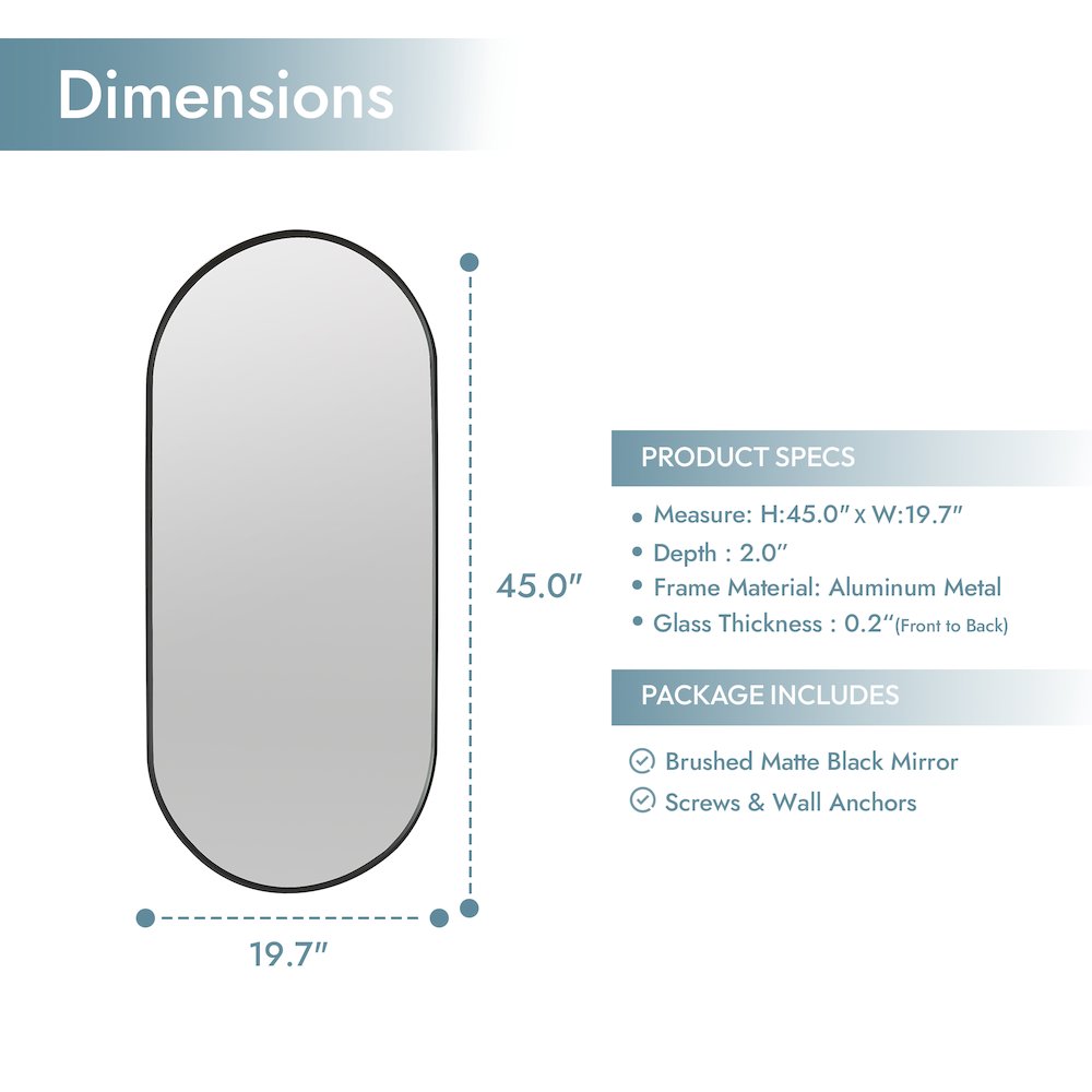Oval Aluminum Framed Wall Mount Bathroom Vanity Mirror in Brushed Black