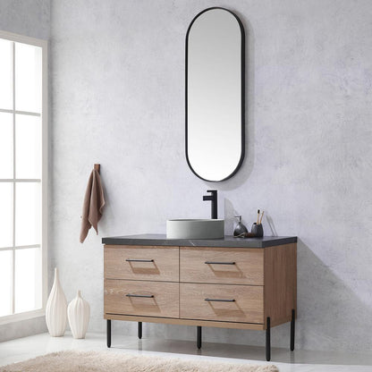 Single Sink Bath Vanity with Sintered Stone Top with Concrete Sink and Mirror