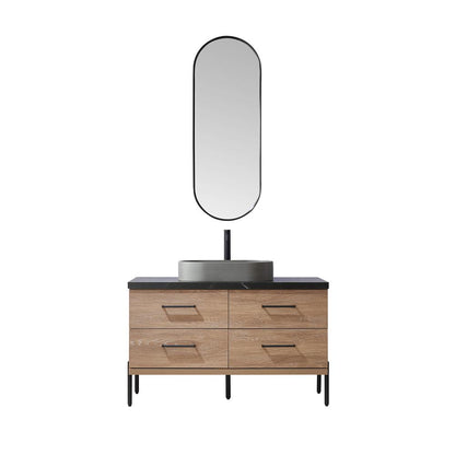 Single Sink Bath Vanity with Sintered Stone Top with Concrete Sink and Mirror