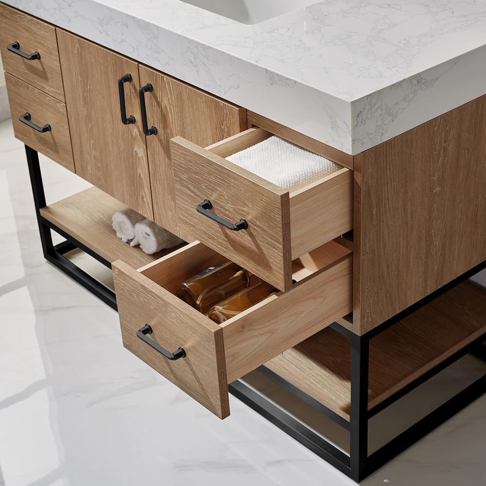 48B" Single Vanity with White Grain Stone Countertop With Mirror