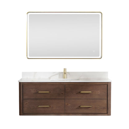 Cristo 55" Floating Single Bath Vanity in Aged Dark Brown Oak