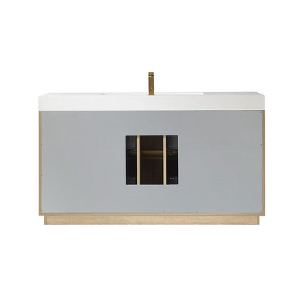 Single Sink Bath Vanity with Composite Integral Square Sink Top and Mirror
